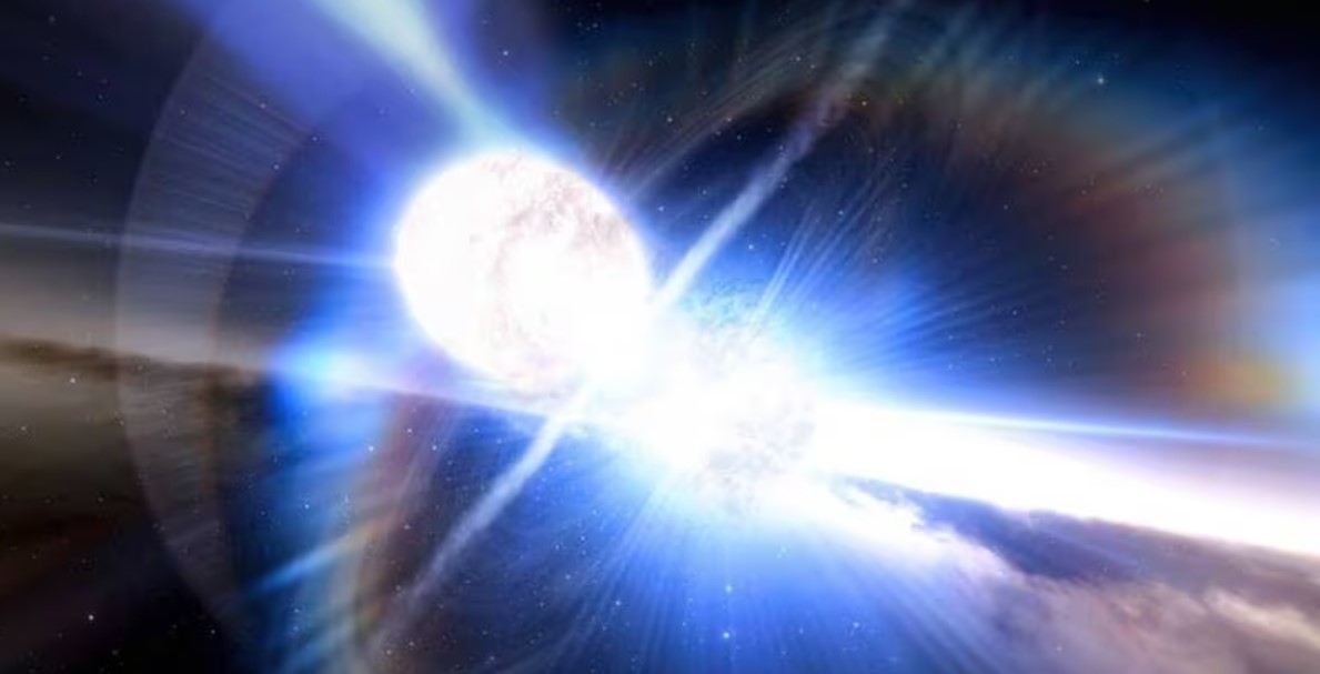 Concepto artístico de la colisión de una estrella de neutrones