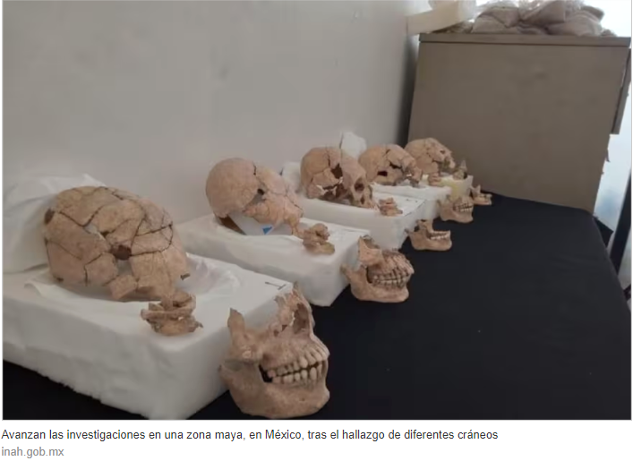 Los cráneos estaban deformados artificialmente, práctica asociada a las clases más altas de la sociedad maya.