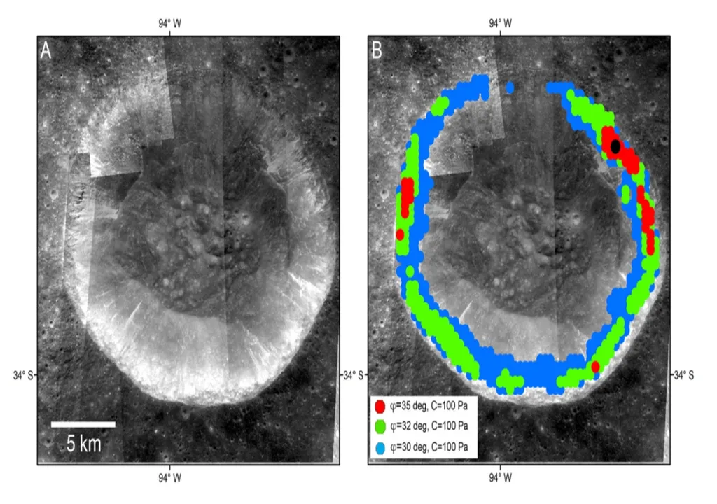 El cráter Focas presenta evidencias de múltiples deslizamientos en sus paredes internas.